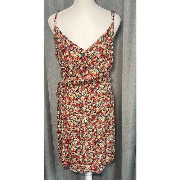 American Rag Mini Dress Women’s Size Medium Boho Floral Print Faux Wrap - Picture 10 of 16